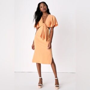 Lulus Linen Peach Orange Midi Dress